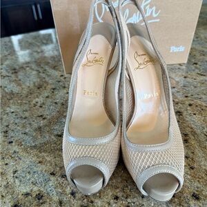 Christian Louboutin Nude Mesh Peep-Toe Heels
